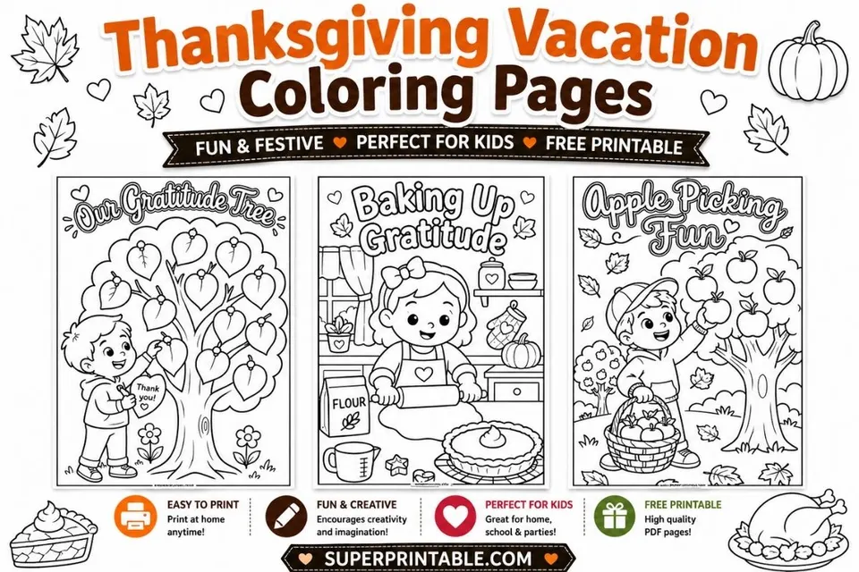 20 Thanksgiving Vacation Coloring Pages Feature Image