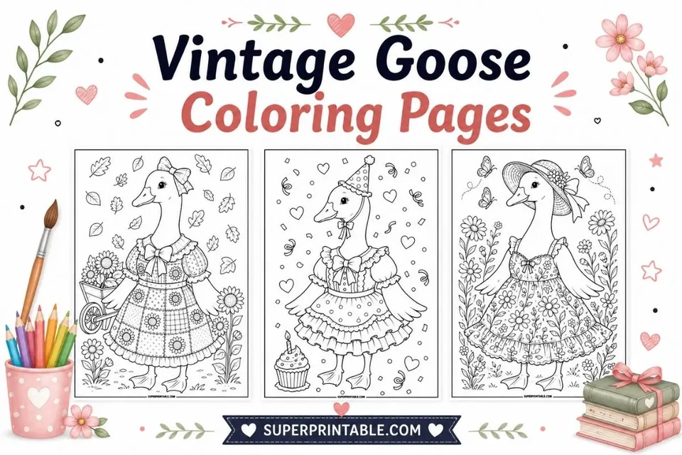 20 Vintage Goose Coloring Pages Feature Image