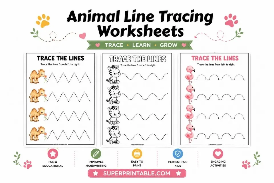 25 Animal Line Tracing Worksheets Feature Image