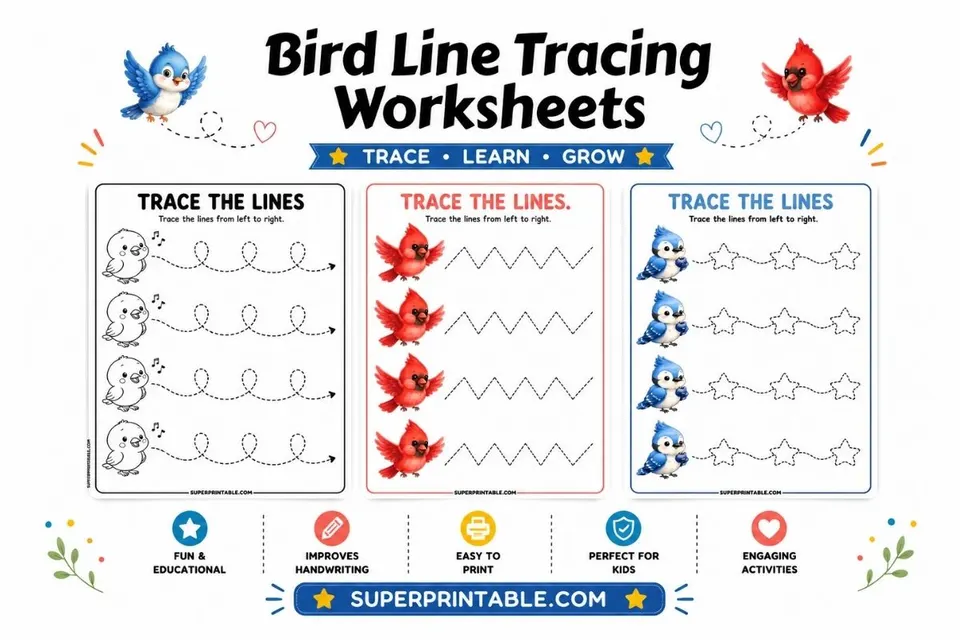 25 Bird Line Tracing Worksheets Feature Image