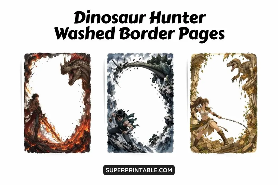 25+ Dinosaur Hunter Washed Border Pages Feature Image