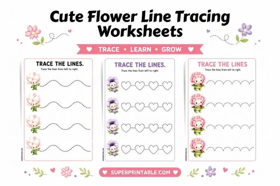 50 Cute Flower Line Tracing Worksheets Feature Image