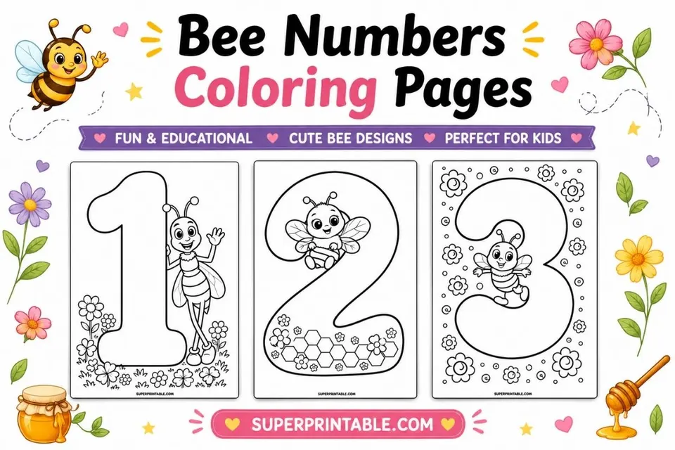 Bee Numbers Coloring Pages Feature Image