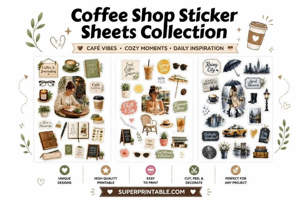 Coffee Shop Sticker Sheets Collection Feature Image