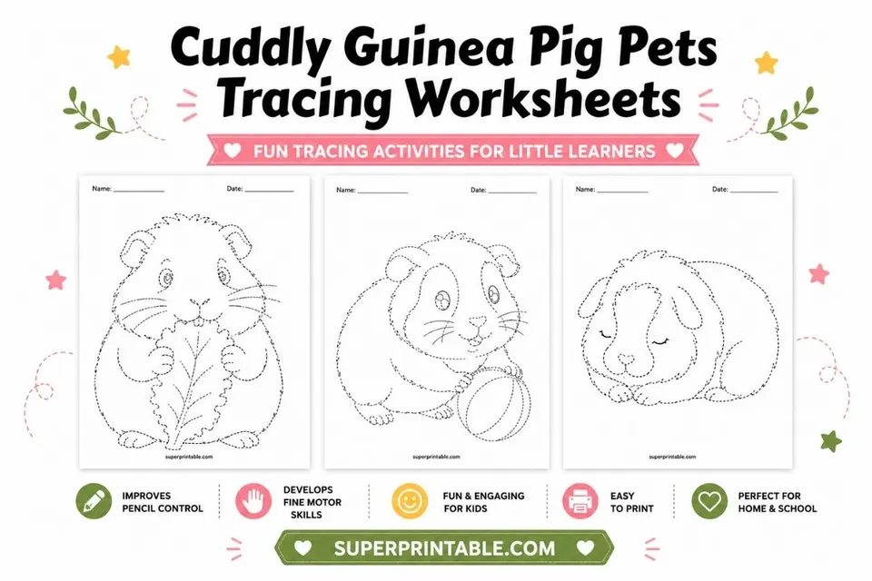 Cuddly Guinea Pig Pets Tracing Worksheets Feature Image