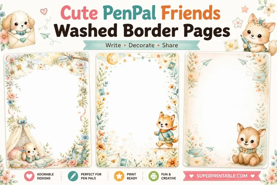 Cute PenPal Friends Washed Border Pages Feature Image
