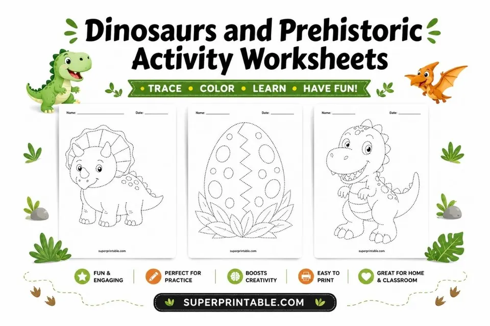 Dinosaurs and Prehistoric Activity Worksheets Feature Image