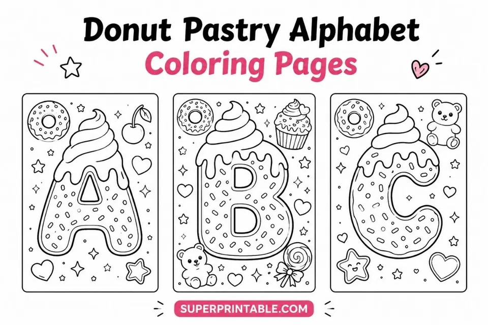 Donut Pastry Alphabet Coloring Pages Feature Image