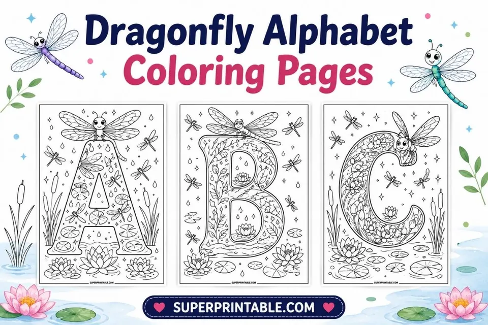 Dragonfly Alphabet Coloring Pages Feature Image