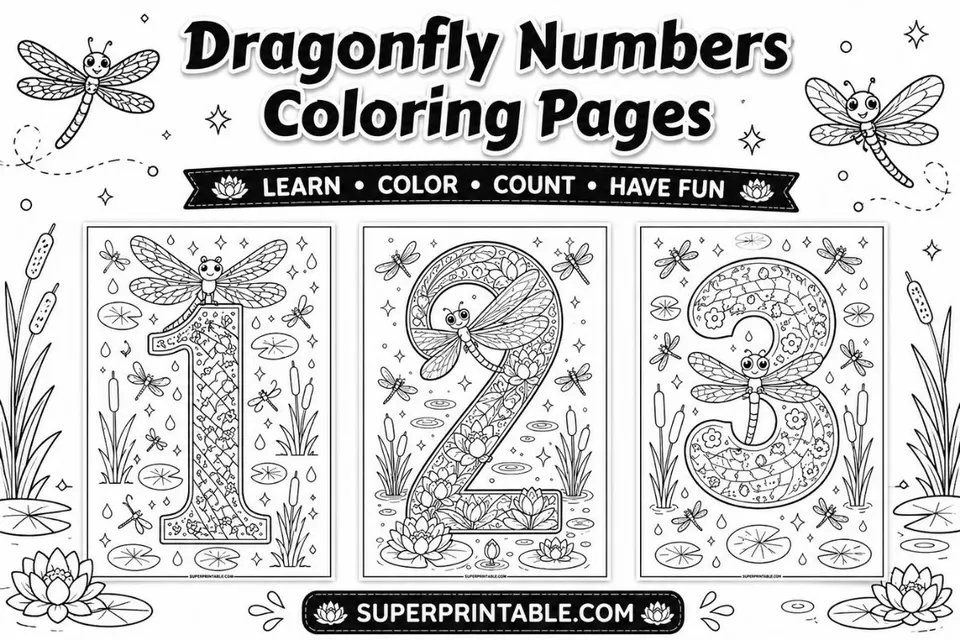 Dragonfly Numbers Coloring Pages Feature Image
