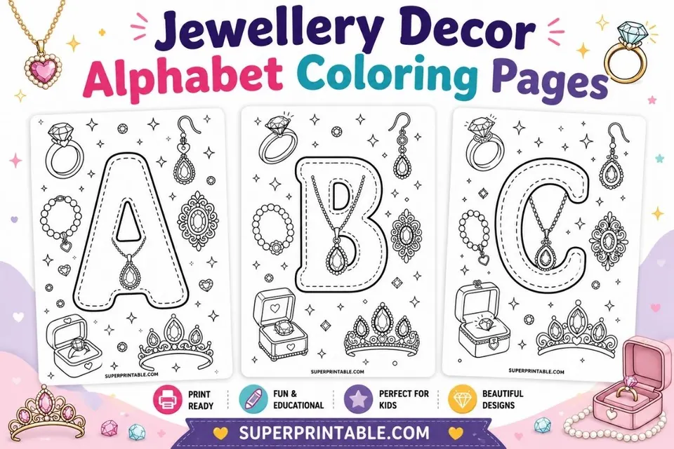 Jewellery Decor Alphabet Coloring Pages Feature Image