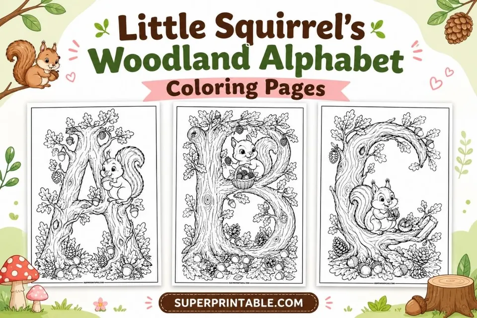 Little Squirrel's Woodland Alphabet Coloring Pages 