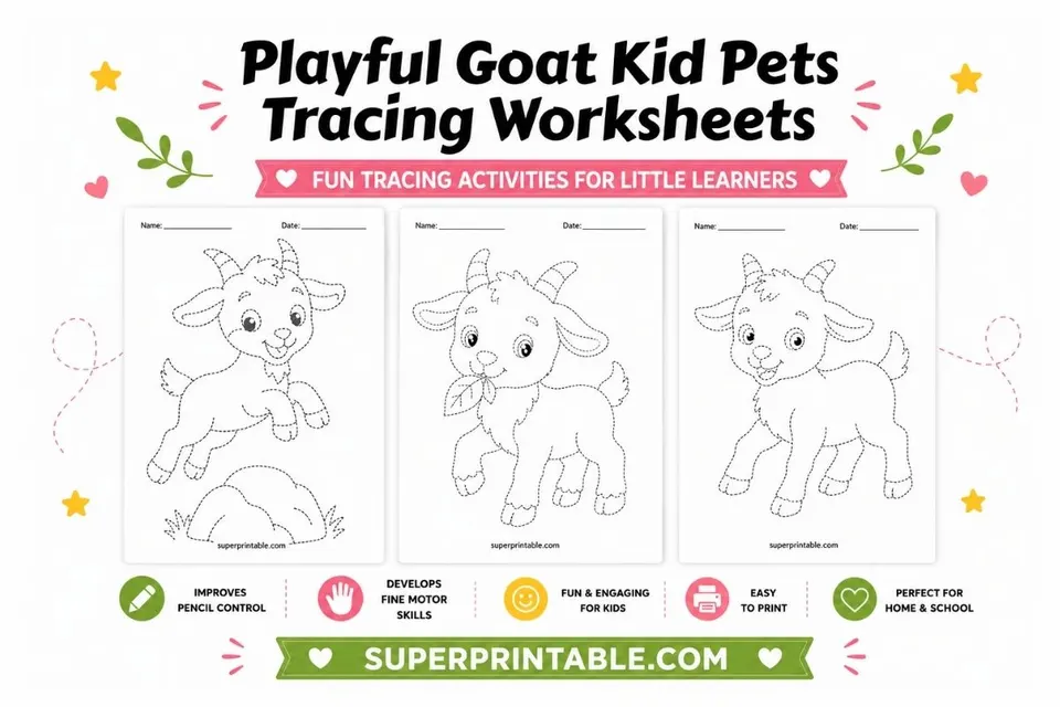 Playful Goat Kid Pets Tracing Worksheets Feature Image