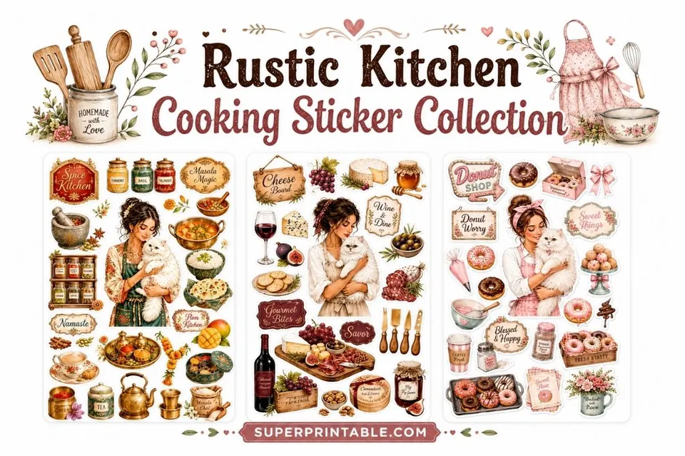 Rustic Kitchen Cooking Sticker Collection Feature Image