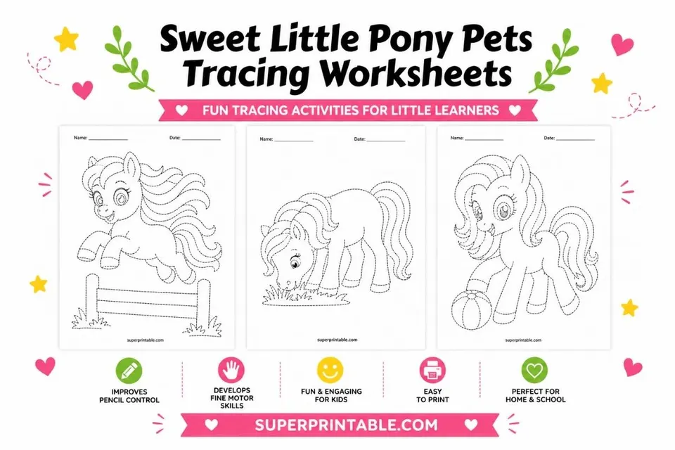 Sweet Little Pony Pets Tracing Worksheets Feature Image