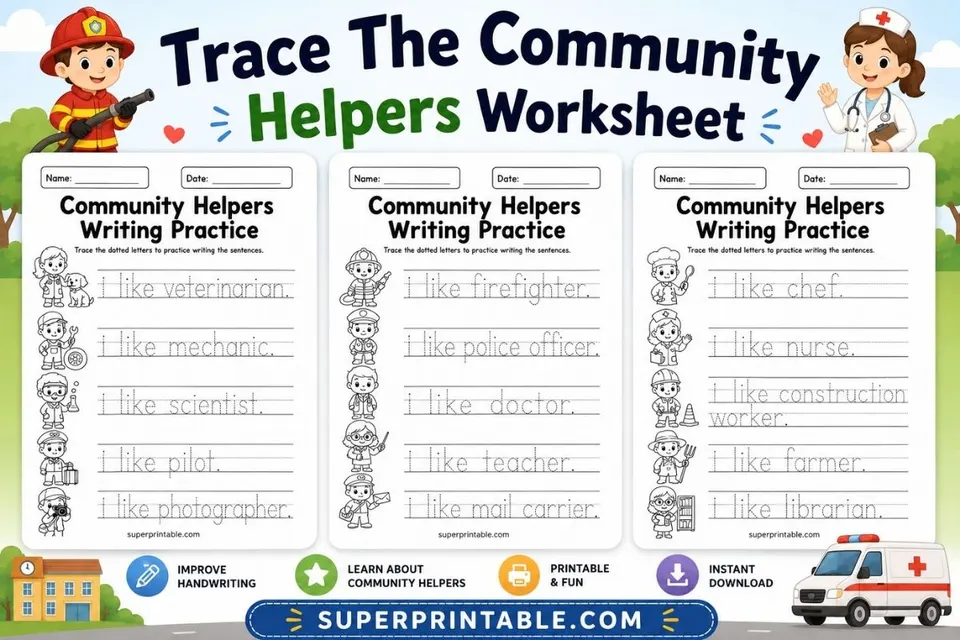 Trace The Community Helpers Worksheet Feature Image