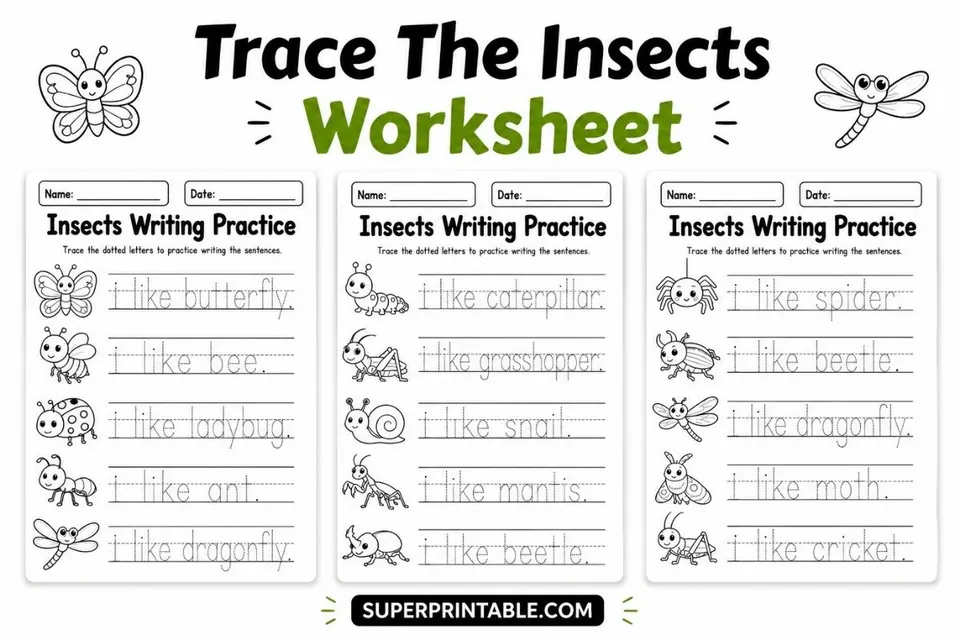 Trace The Insects Worksheet Feature Image