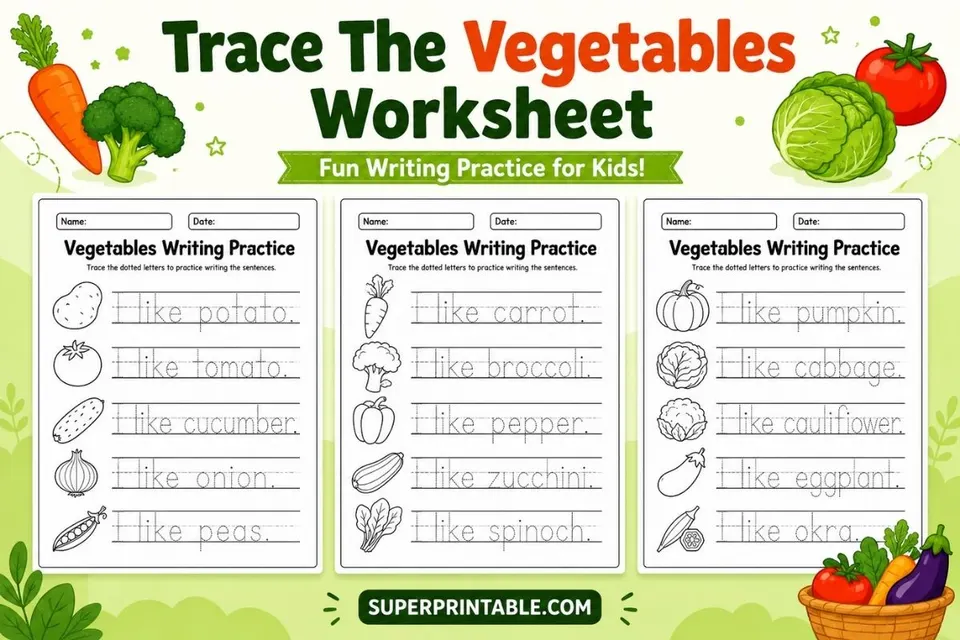 Trace The Vegetables Worksheet Feature Image