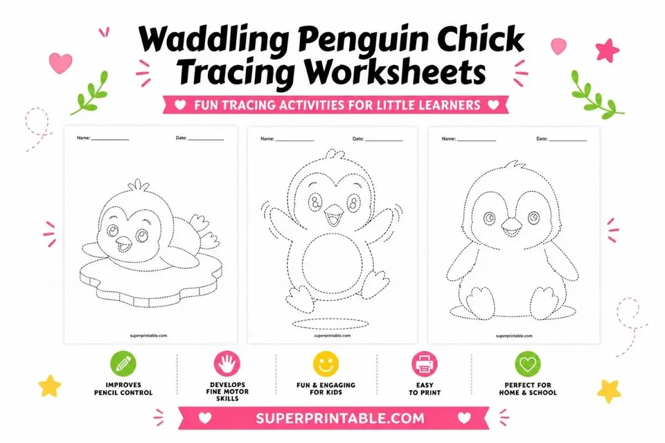 Waddling Penguin Chick Tracing Worksheets Feature Image