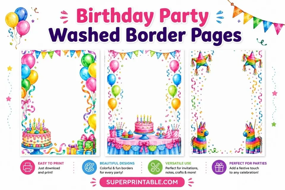 10+ Birthday Party Washed Border Pages Feature Image