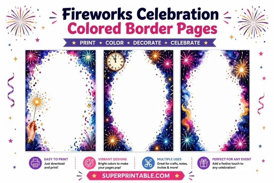 10+ Fireworks Celebration Colored Border Pages Feature Image