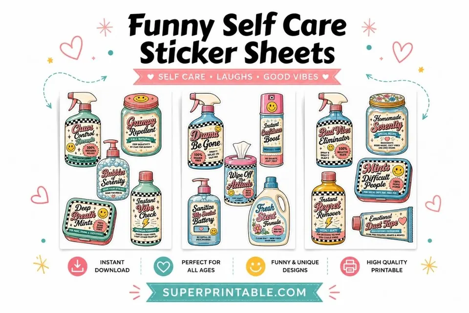 10+ Funny Self Care Sticker Sheets Feature Image