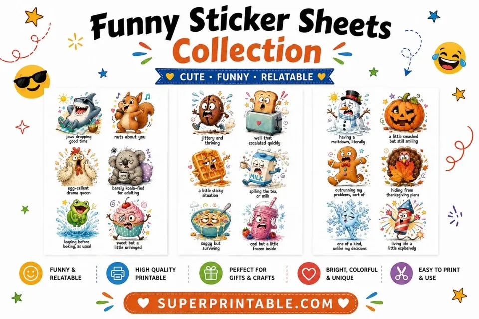 10+ Funny Sticker Sheets Collection Feature Image