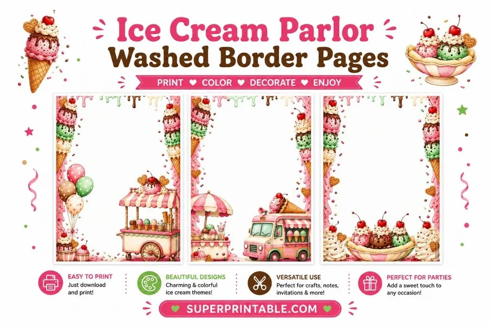 10+ Ice Cream Parlor Washed Border Pages Feature Image