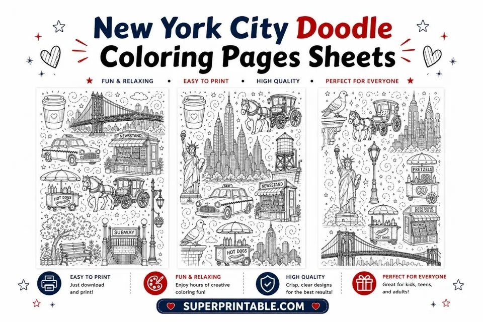 10+ Free New York City Doodle Coloring Pages Collection