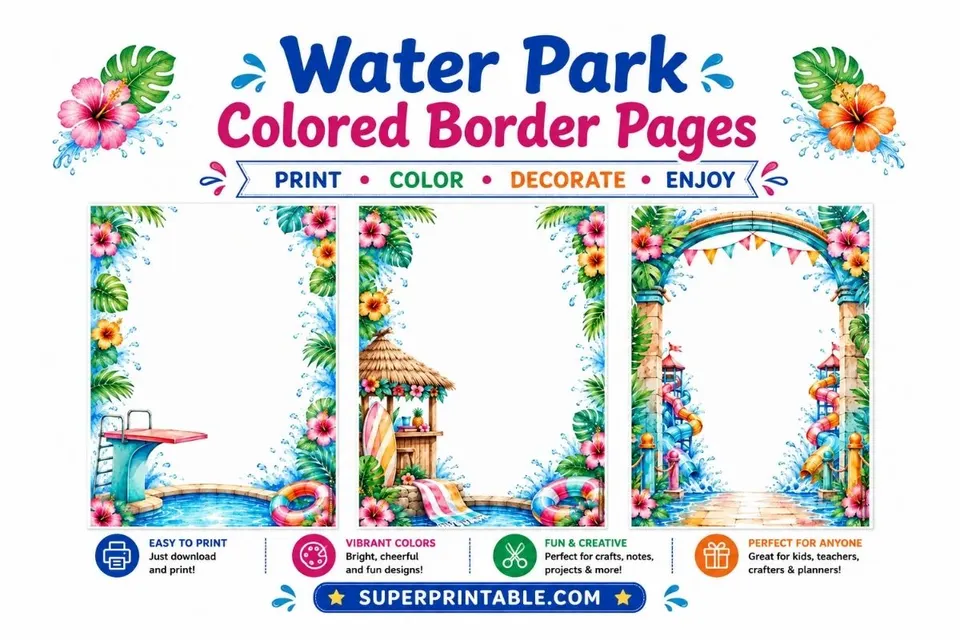 10+ Water Park Colored Border Pages Feature Image