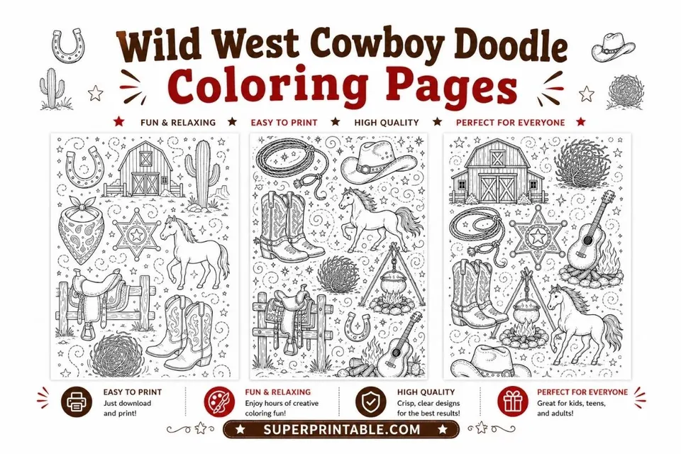 10+ Wild West Cowboy Doodle Coloring Pages Feature Image