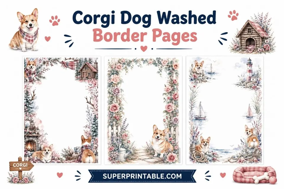 12+ Corgi Dog Washed Border Pages Feature Image