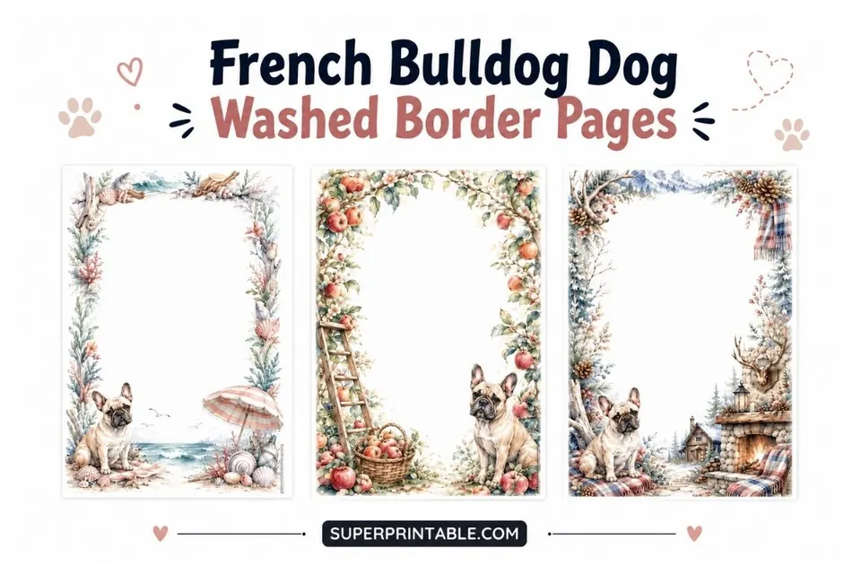 12+ Free French Bulldog Dog Washed Border Pages
