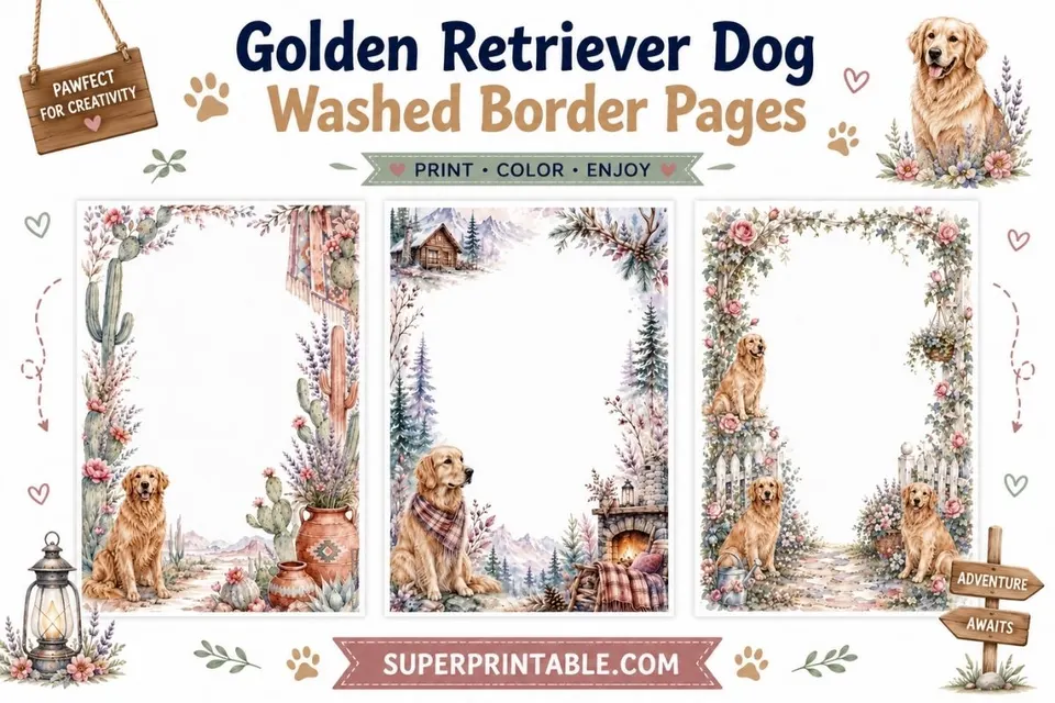 12+ Golden Retriever Dog Washed Border Pages Feature Image
