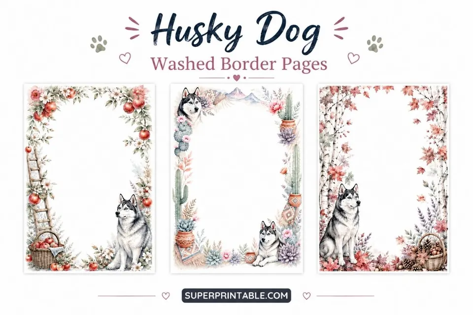 12+ Husky Dog Washed Border Pages Feature Image