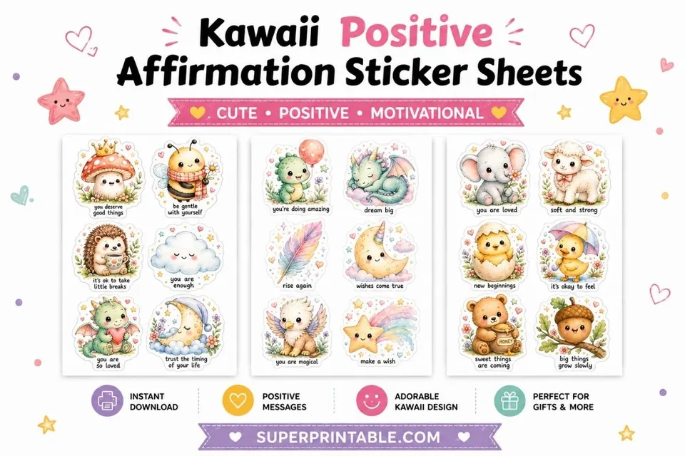 12+ Kawaii Positive Affirmation Sticker Sheets Feature Image