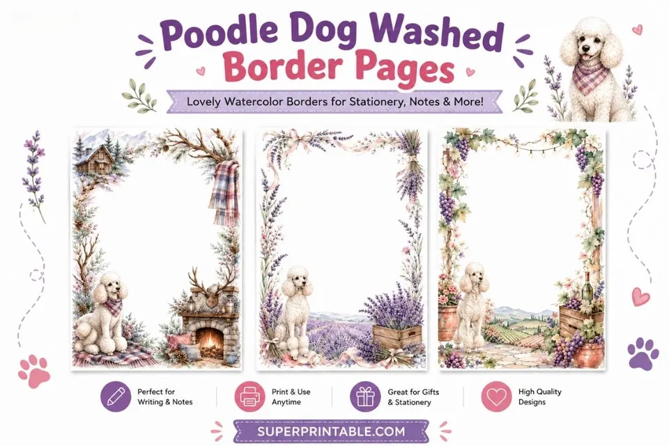 12+ Poodle Dog Washed Border Pages Feature Image