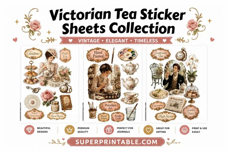 12+ Victorian Tea Sticker Sheets Collection Feature Image