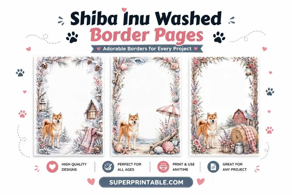 15 Free Shiba Inu Washed Border Pages