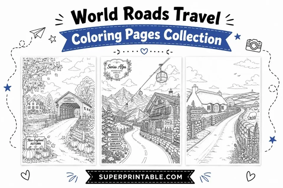 15+ World Roads Travel Coloring Pages Collection Feature Image