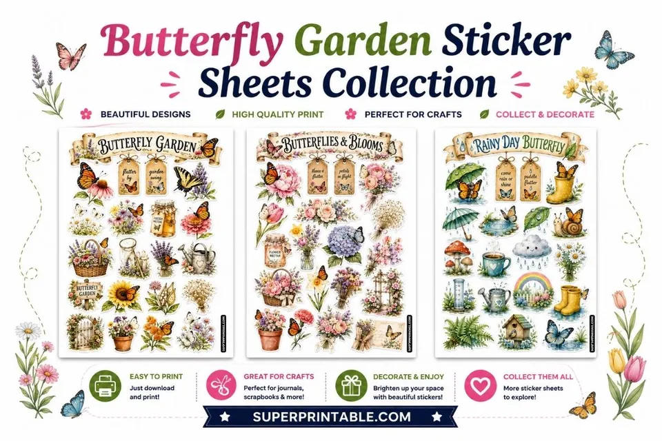 16 Butterfly Garden Sticker Sheets Collection Feature Image