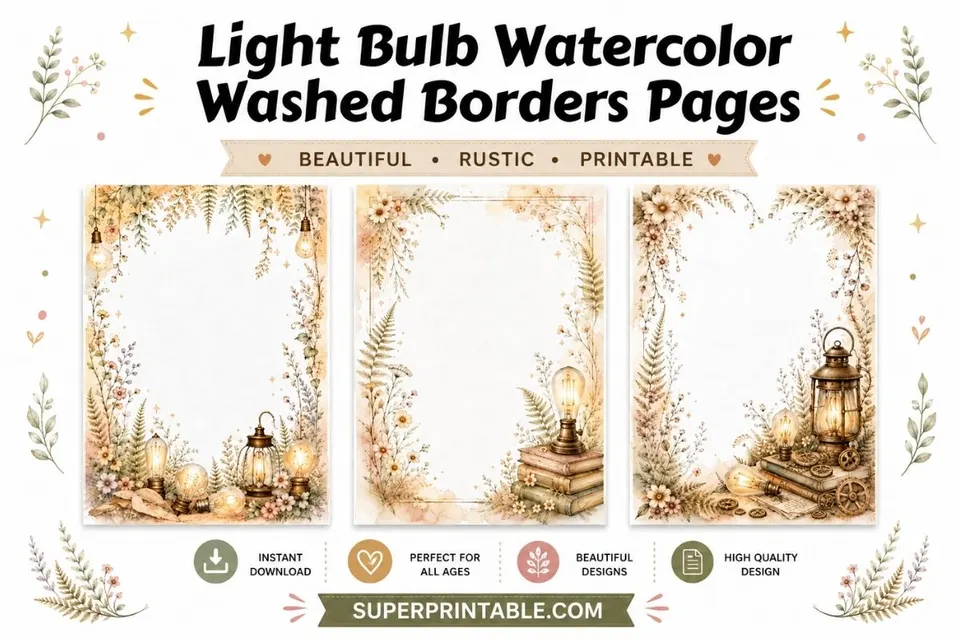 19 Light Bulb Watercolor Washed Borders Pages Feature Image