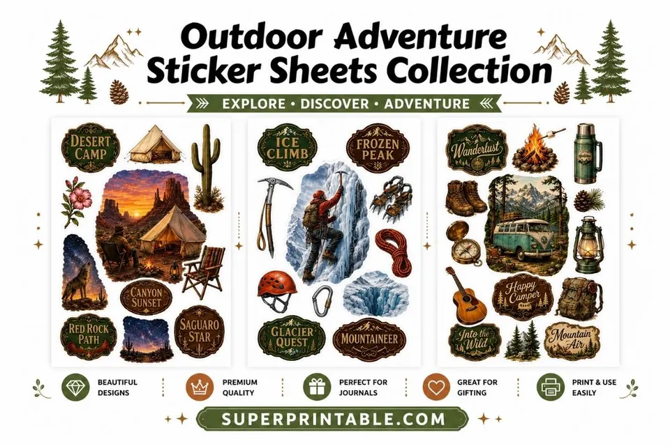 20 Free Outdoor Adventure Sticker Sheets Collection