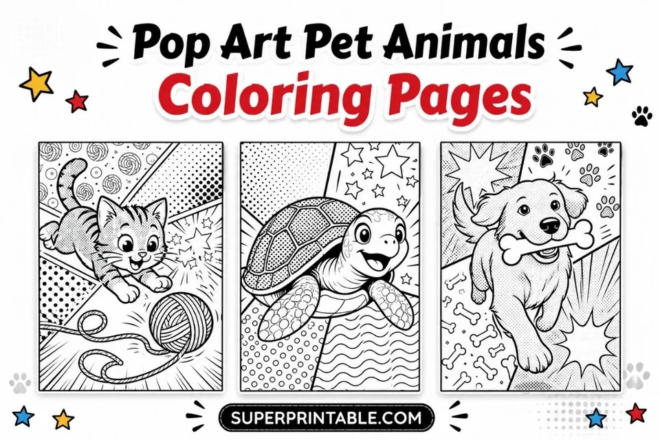 20 Pop Art Pet Animals Coloring Pages Feature Image