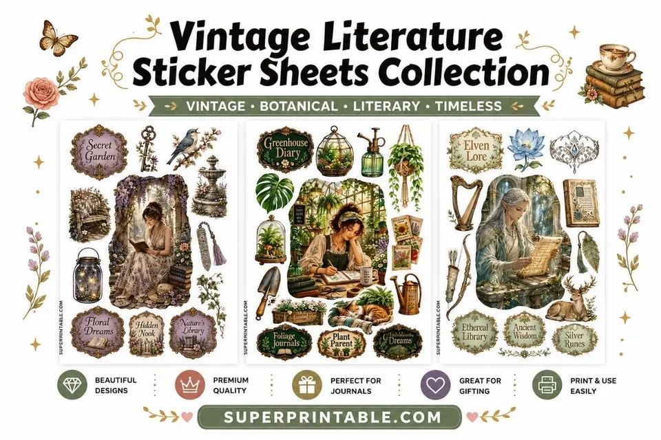 25 Vintage Literature Sticker Sheets Collection Feature Image