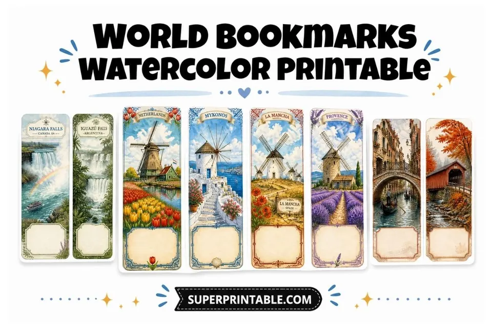 25+ World Bookmarks Watercolor Printable Feature Image