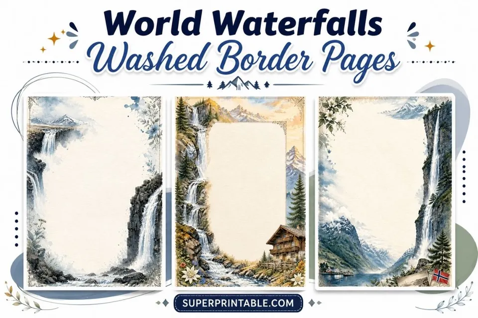 25+ World Waterfalls Washed Border Pages Feature Image