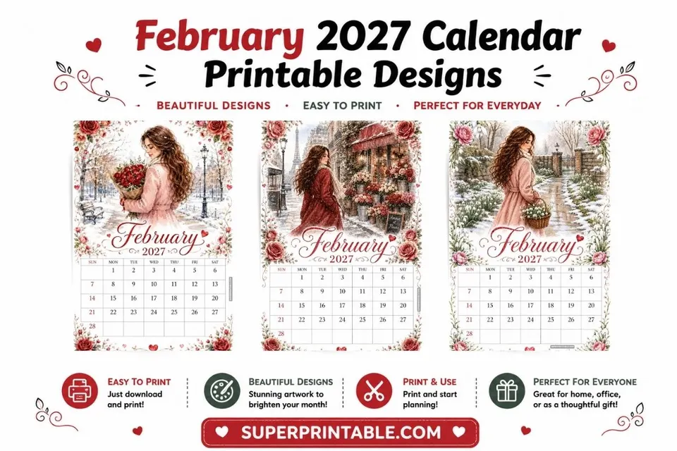 28+ February 2027 Calendar Printable Designs Feature Image