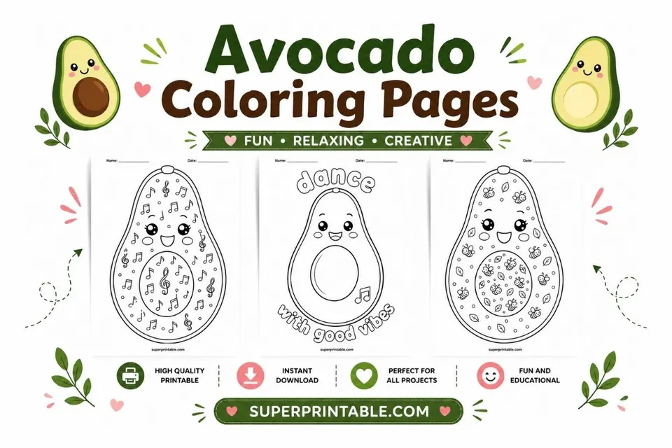 30+ Avocado Coloring Pages Feature Image