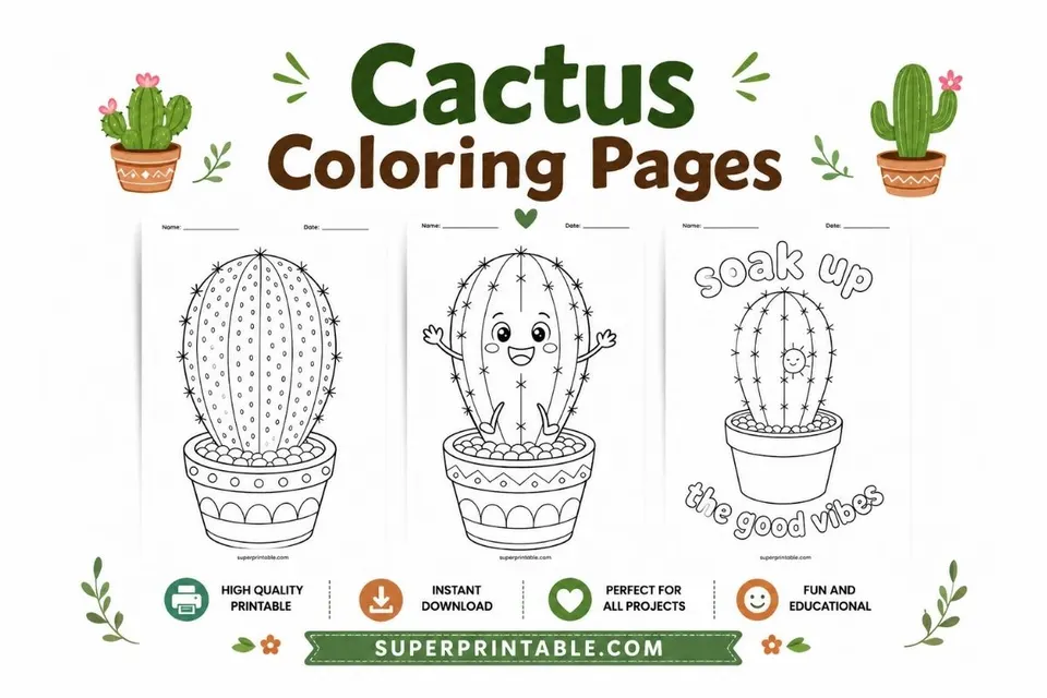 30+ Cactus Coloring Pages Feature Image
